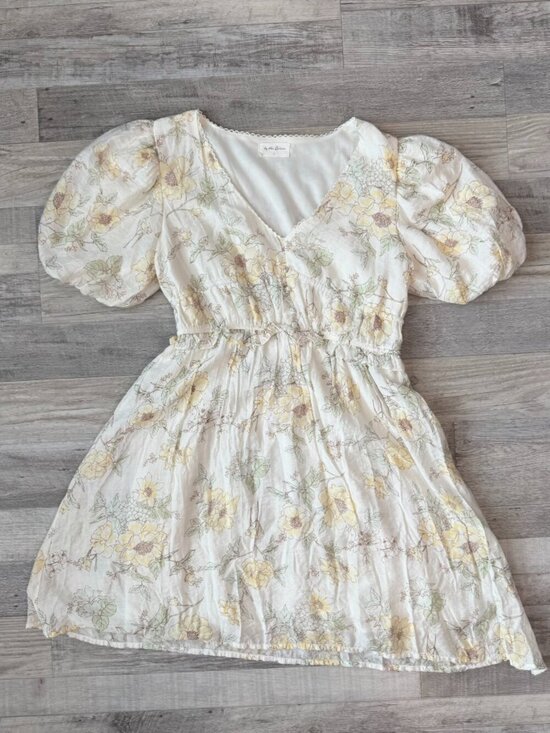 Anthropologie Dresses & Skirts - Anthropologie By The River White Floral Puff Sleeve Dress Size Large N39